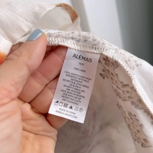 ALEMAIS Atlantic Linen Seashell Print Puff Sleeve Midi Dress NEW with tags - Picture 7 of 8